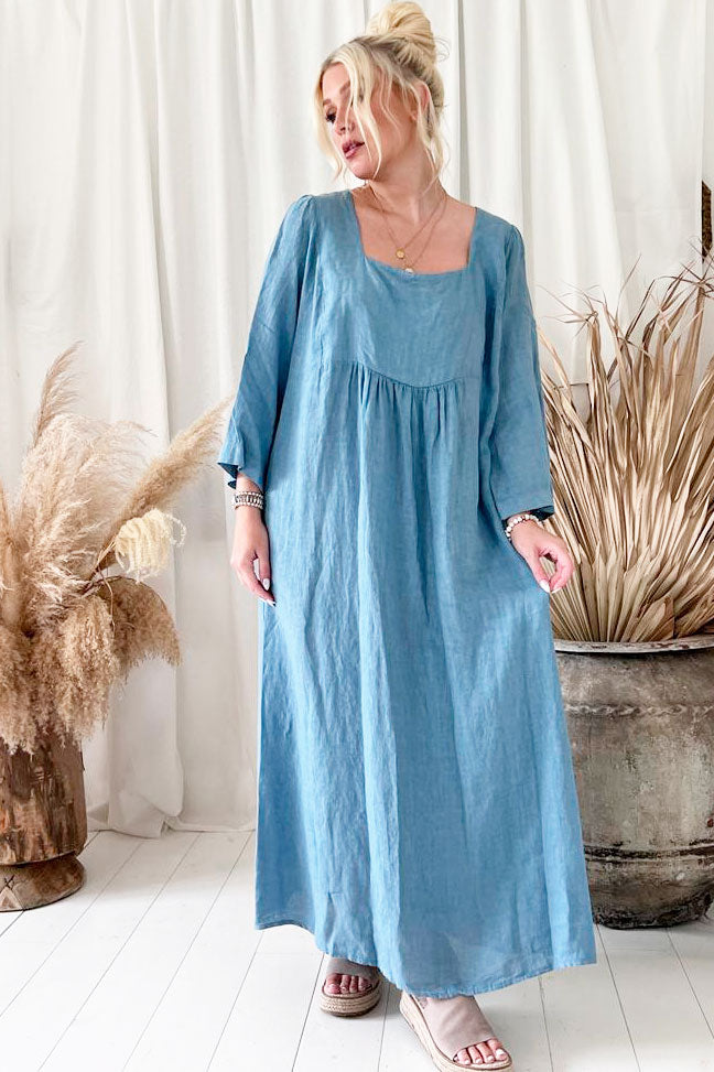 Agatha linen dress, blue
