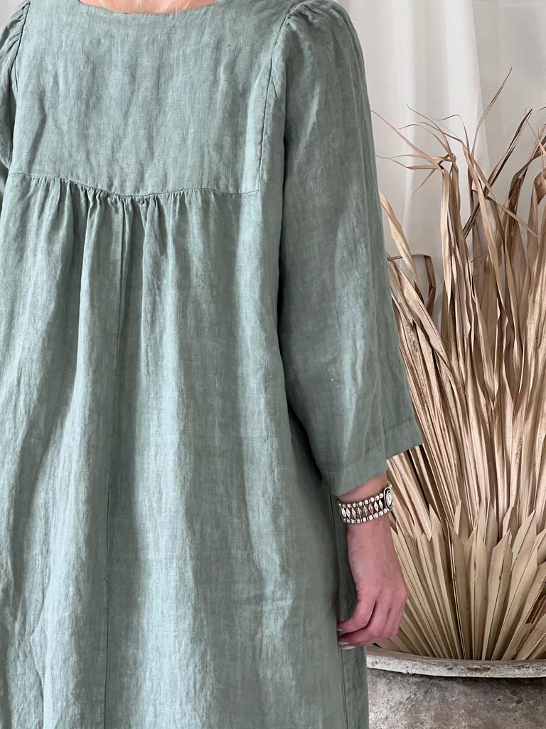 Agatha linen dress, sage green