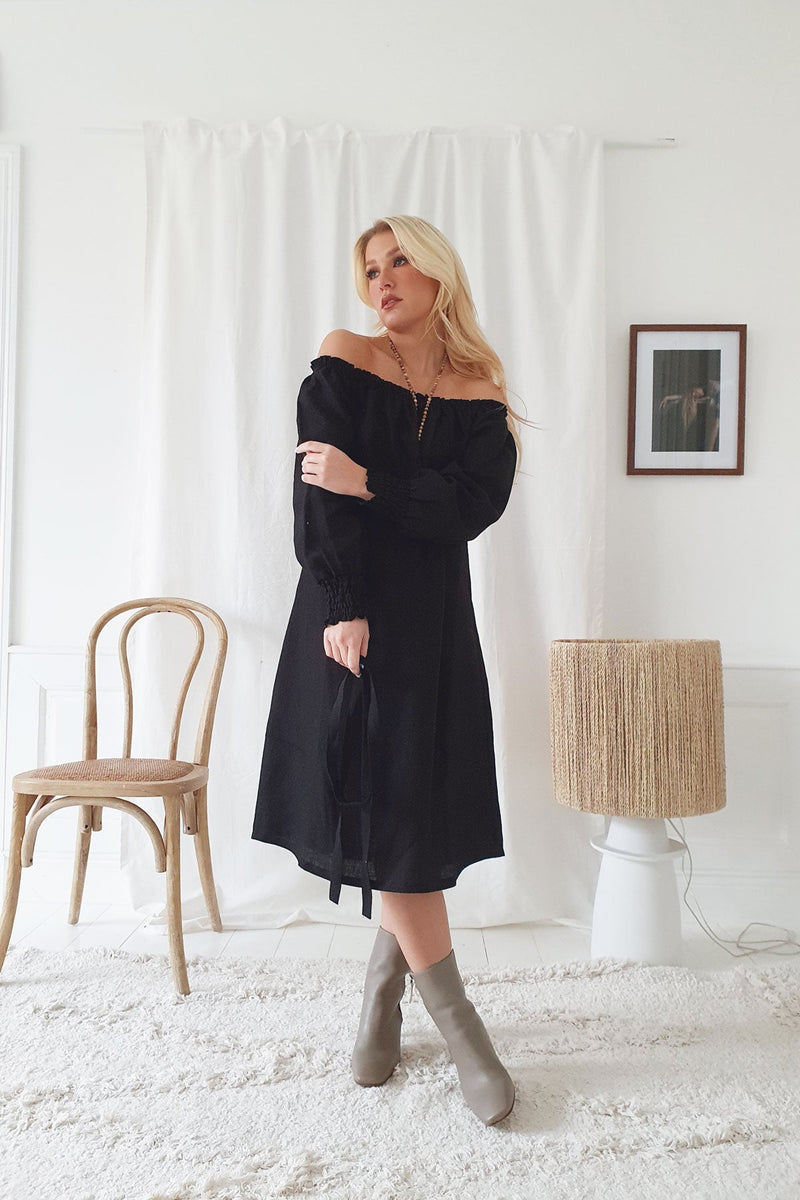 Amalfi linen dress, black