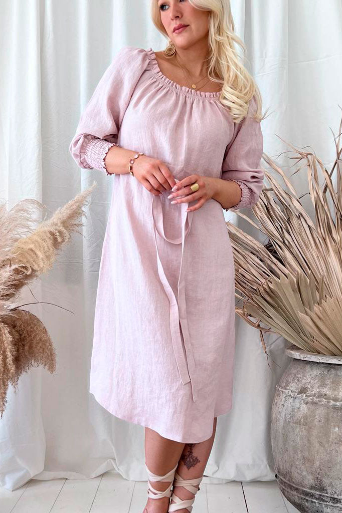 Amalfi linen dress, blush pink