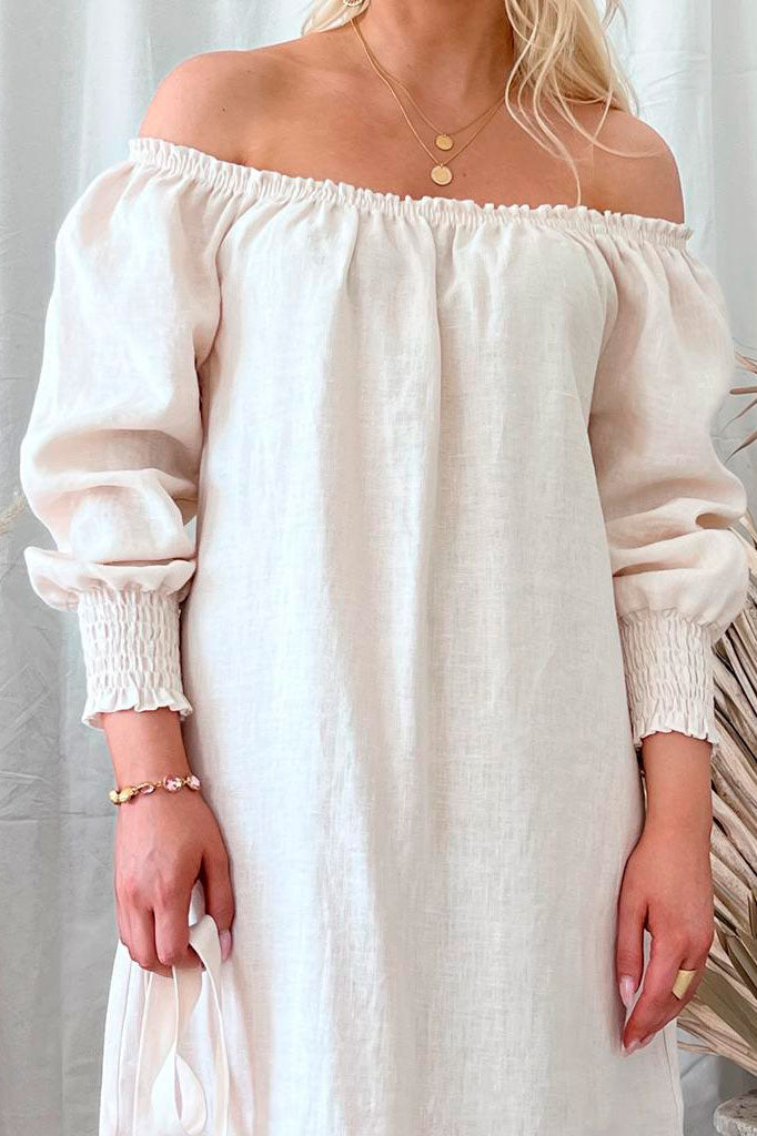 Amalfi linen dress, cream