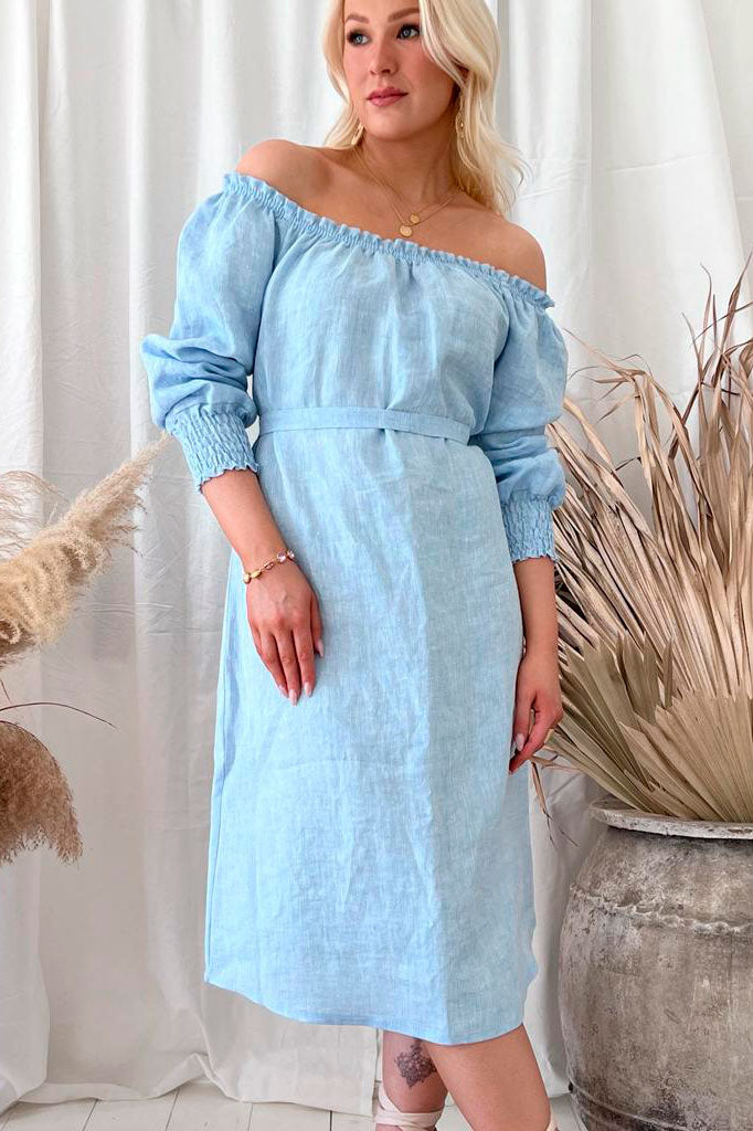 Amalfi linen dress, oxford blue