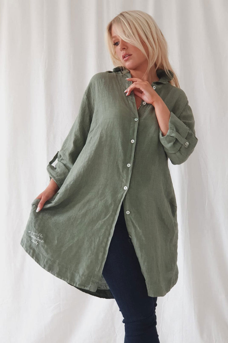Another day linen shirt, olive