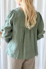 Camila linen blouse, sage green