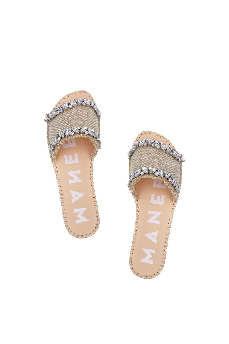 Capri flat sandals, natural with gems