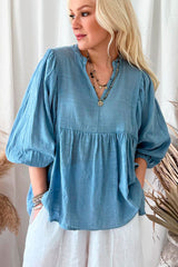 Nora cotton shirt, blue